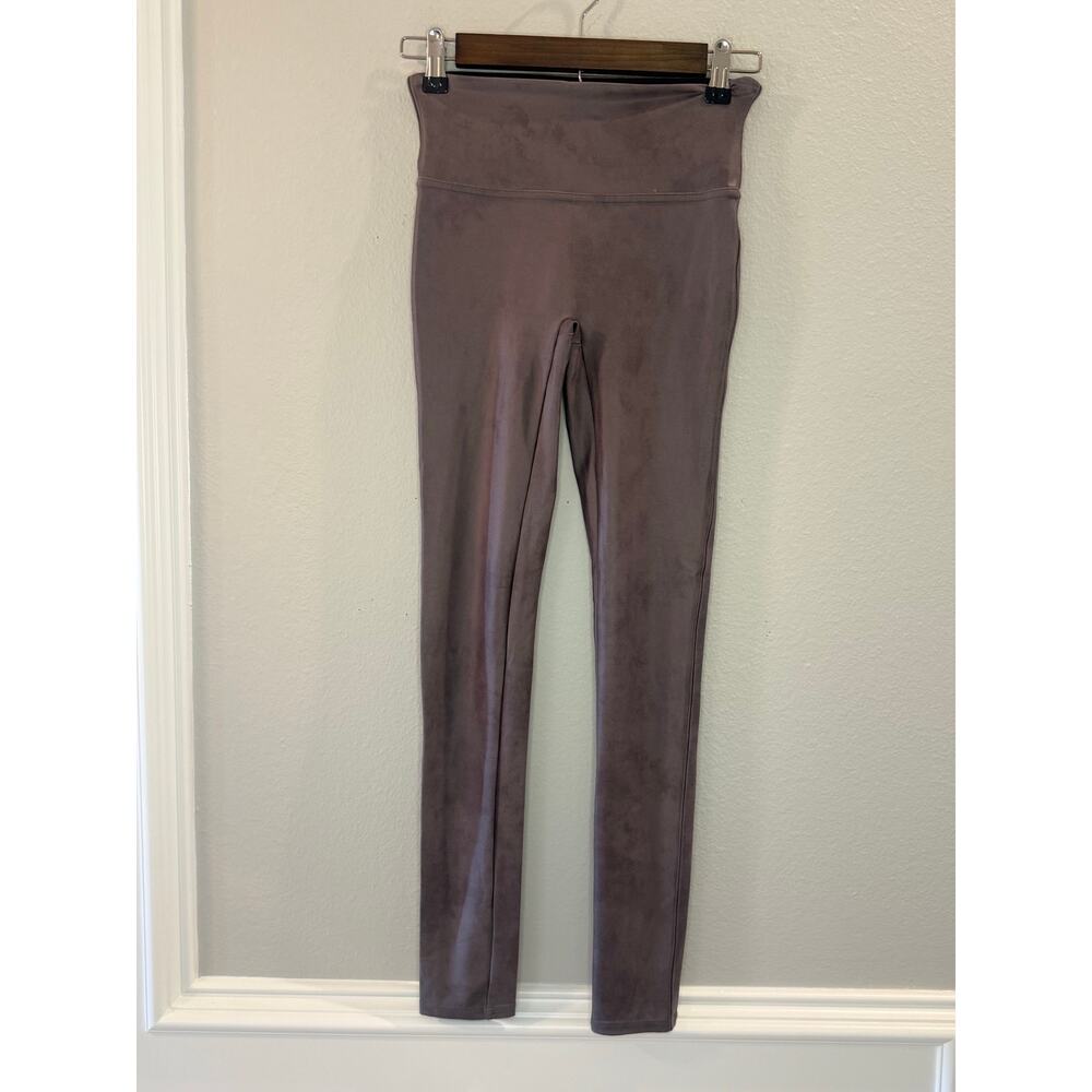 SPANX Faux Suede Mink Taupe Shaping Luxe Legging Sz S High Rise Sculpting
